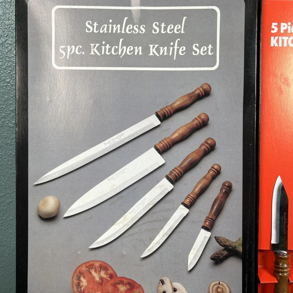 Vintage Royal Household Stainless Steel Gourmet Knife Set of 5 Wood Handle Japan